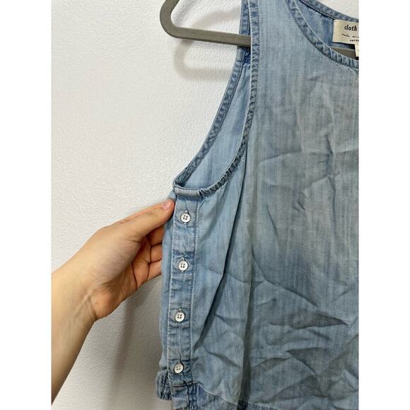 Cloth & Stone Anthropologie Sz Small Light Blue Chambray Denim Tank Button Side - Picture 4 of 6